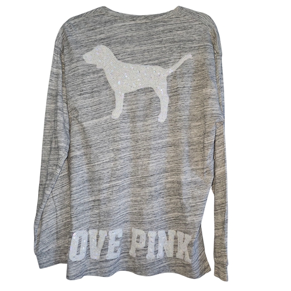 PINK Victoria's Secret Gray Long Sleeve Tee with White Dog - Picture 1 of 6
